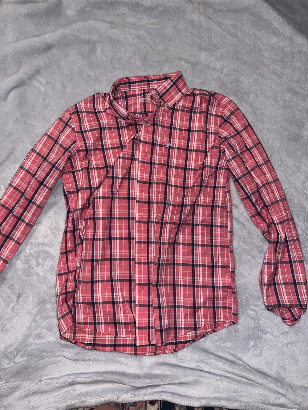 Southern Tide Red and Navy Plaid Button-Down Shirt